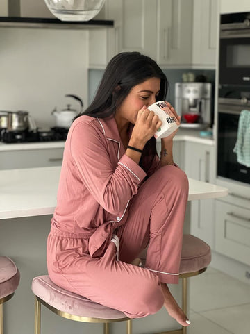 Piped Edge Bamboo Pyjama Set in Dusk