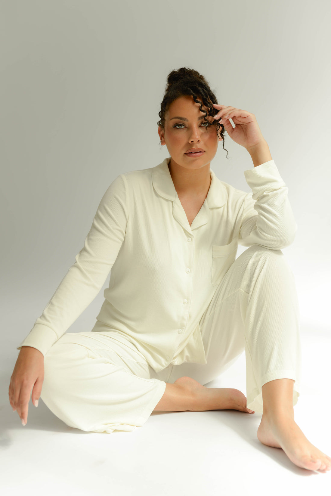 Luxe Rib Knit Edit Bamboo Pyjama Set, In White