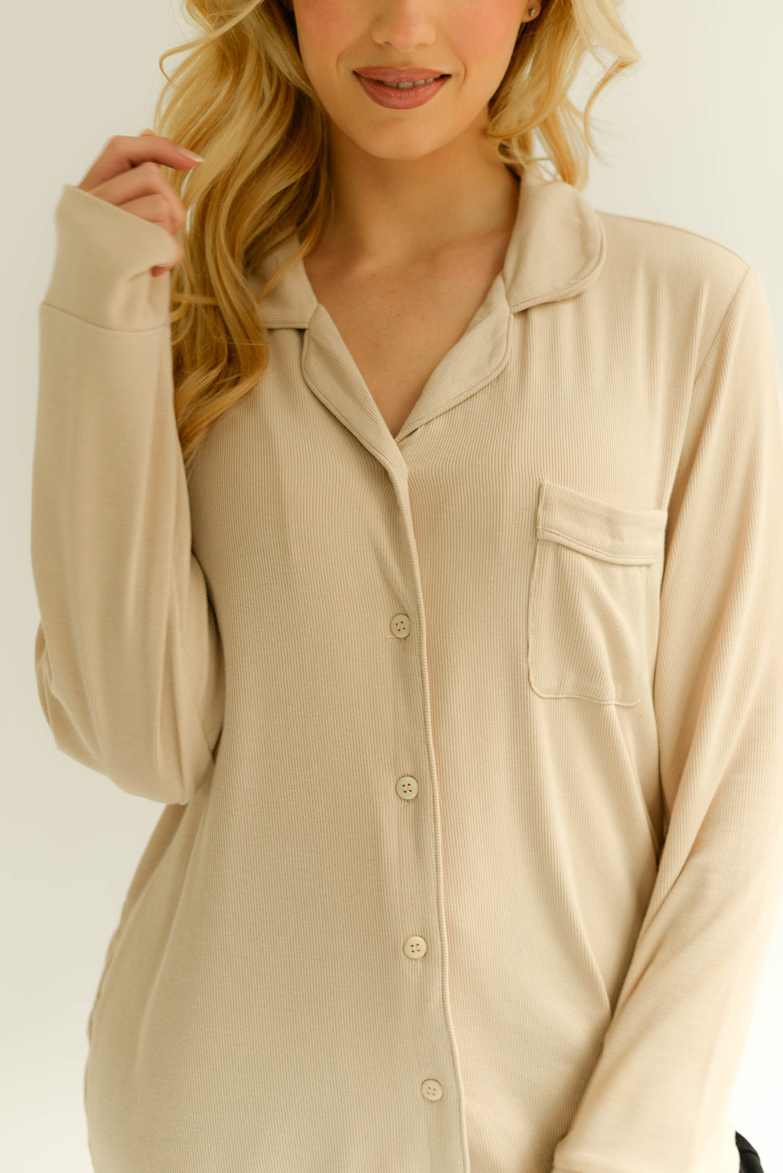 Luxe Rib Knit Edit Bamboo Pyjama Set, In Almond Nude