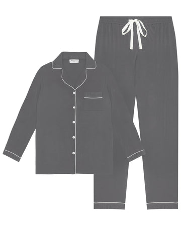 Piped Edge Bamboo Pyjama Set in Charcoal Grey