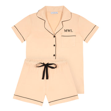 Piped Edge Bamboo Short Pyjama Set in Blush