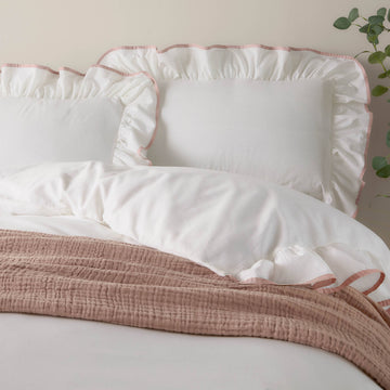 Blousey Ruffled Cotton Pillowcase Pair Pink
