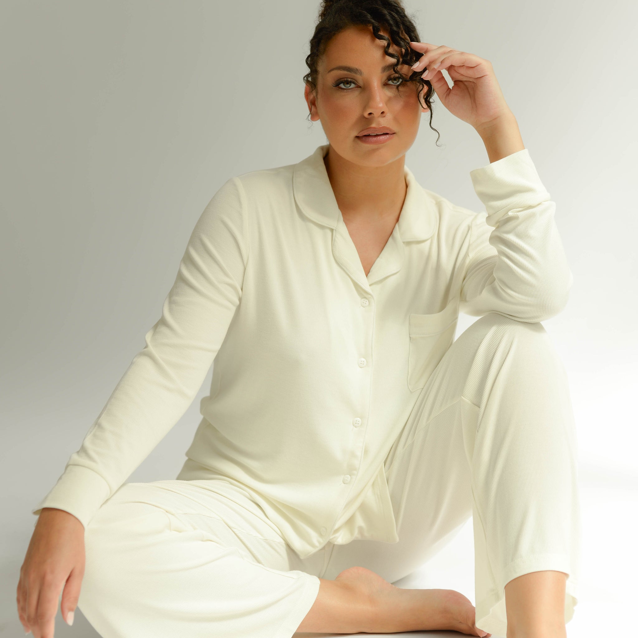 Rib Knit Bamboo Pyjama Set, In White