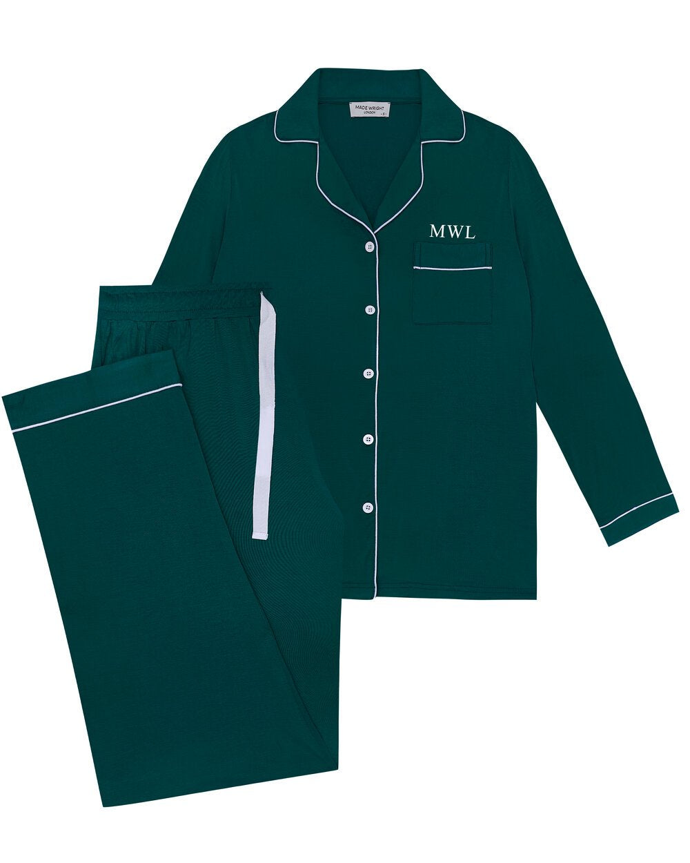 Piped Edge Bamboo Pyjama Set in Emerald
